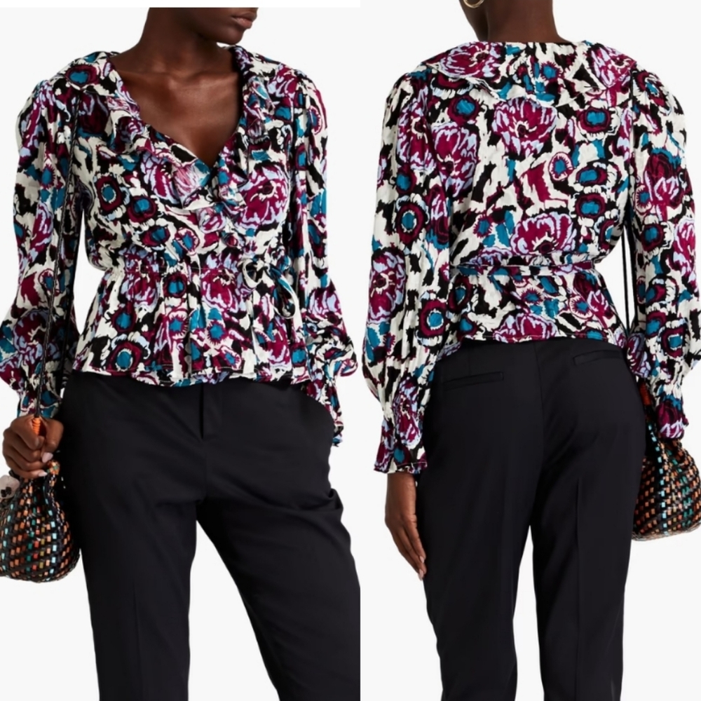 BA&SH | Lady Floral Jacquard Printed Wrap Top NWOT